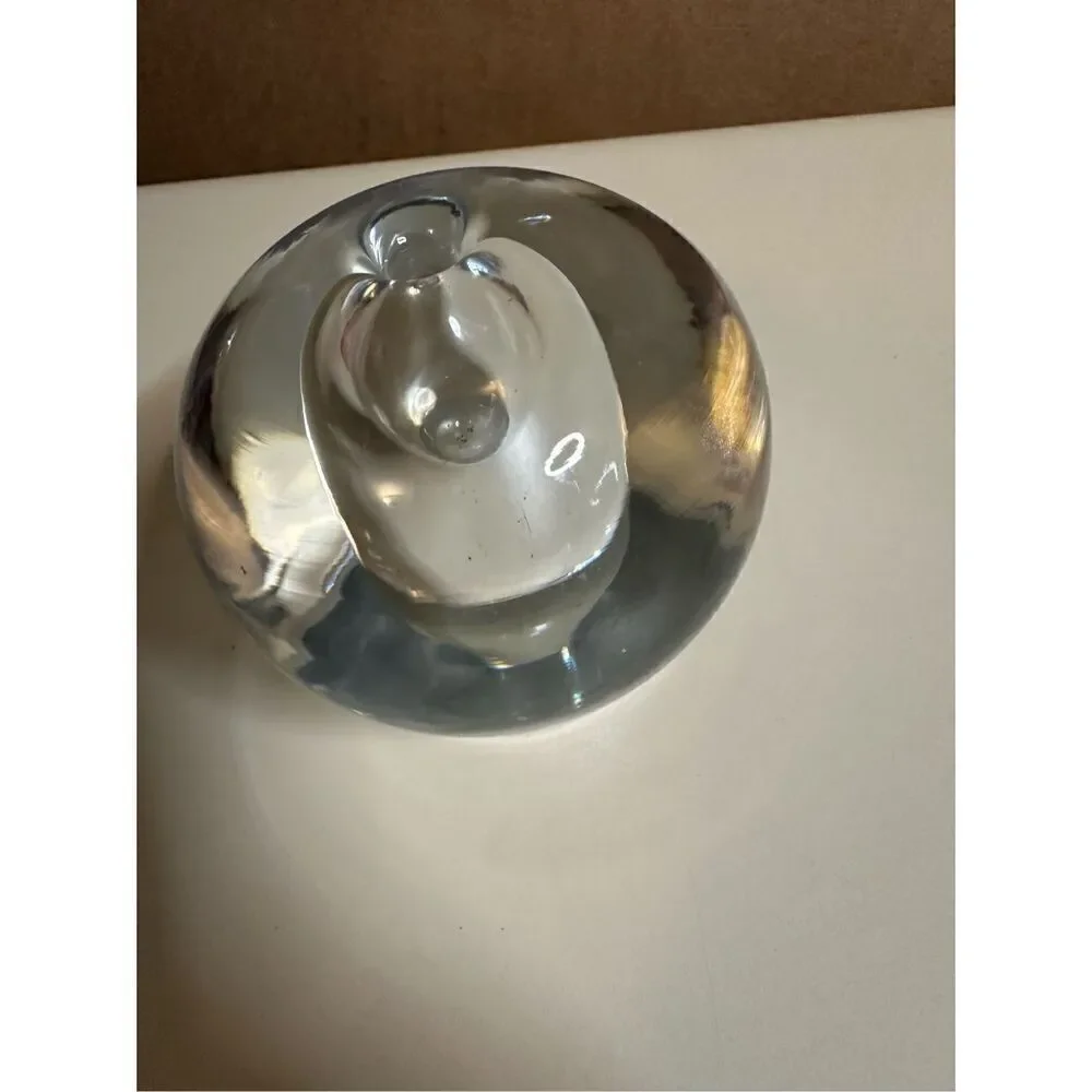 Crystal Glass Bud Vase Vintage Hand Blown Ball Thick Paper Weight Heavy 2.5”